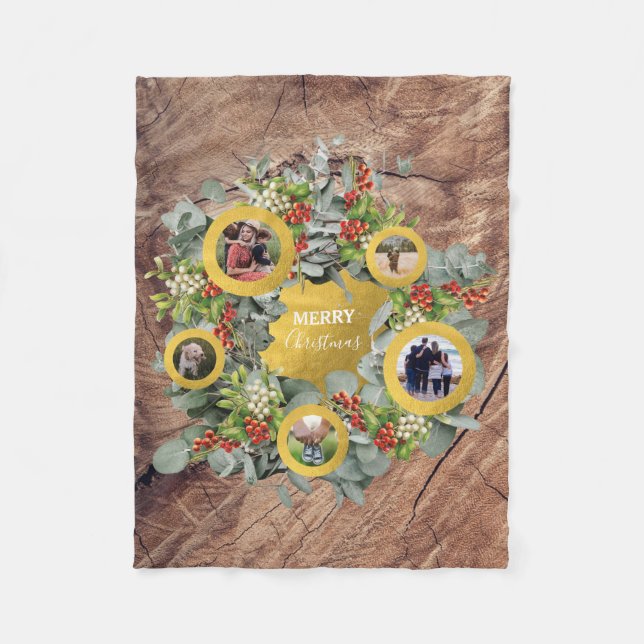 Manta Polar Navidades Wreath Collage de fotos foto de feriado (Anverso)