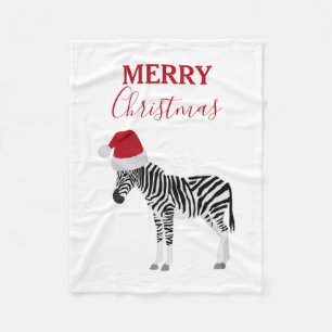 Manta Polar Navidades Zebra graciosa animal con Santa Hat