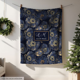 Manta Polar Navy and Gold Lux Blanket Custom Name Floral Gift