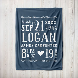 Manta Polar Navy Blue Baby Boy Nacimiento Estadísticas Keepsak