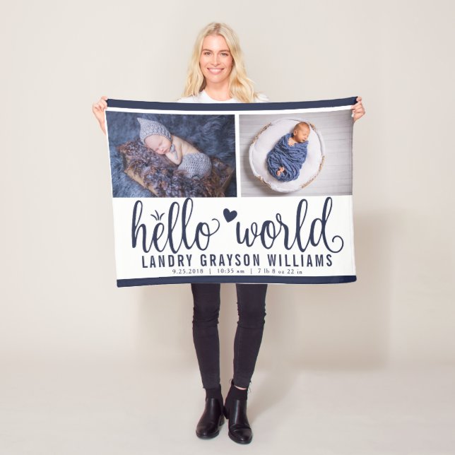 Manta Polar Navy Blue Hello World Monograma Baby Stat (In situ)