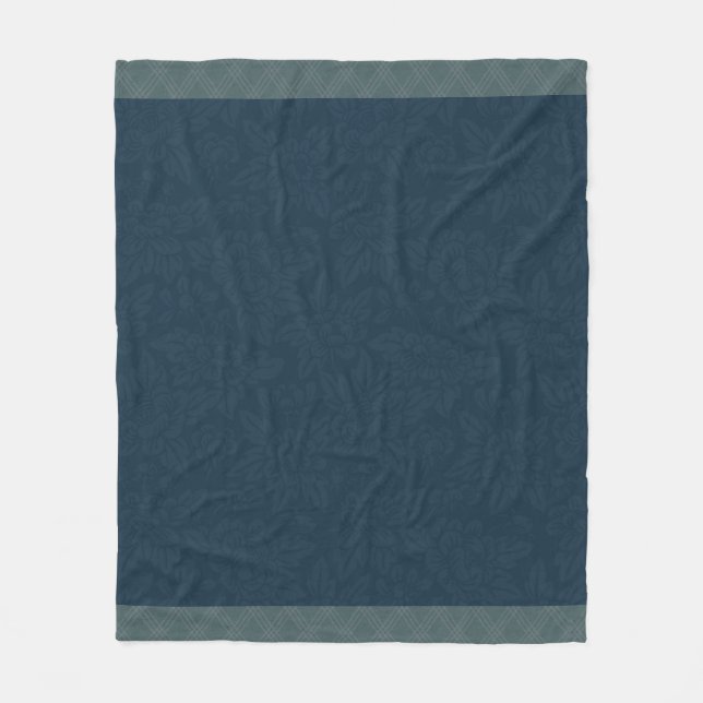 Manta Polar Navy Blue Jacquard Floral Placa Verde azulada (Anverso)