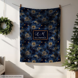 Manta Polar Navy Gold Custom Blanket Lux Floral Throw Style