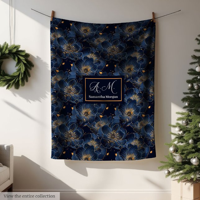 Manta Polar Navy Gold Custom Blanket Lux Floral Throw Style (Navy Gold Custom Blanket Lux Floral Throw Style)