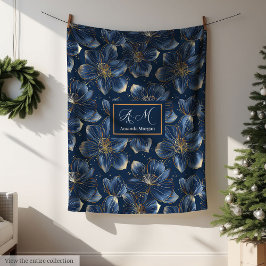 Manta Polar Navy Gold Floral Blanket Chic Personalized Gift