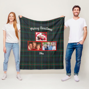 Manta Polar Navy Green Tartan Plaid Merry Christmas Photo