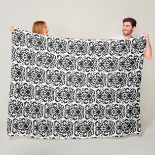 Manta Polar Negra de la Damask del Viejo Mundo en Blanco