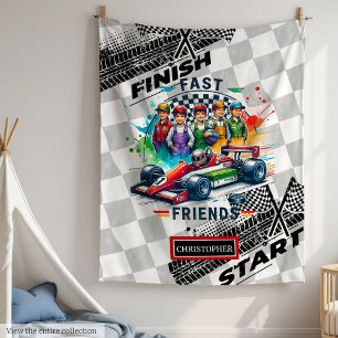Manta Polar Negrita Carreras Blanket Sport Car Watercolor Boy