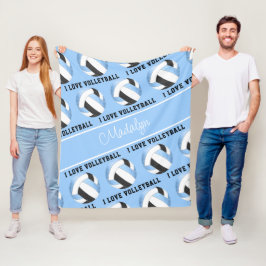 Manta Polar negro azul me encanta el patrón de texto de voleib