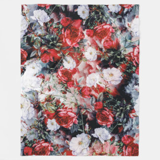 Manta Polar Negro blanco rojo floral de los rosas del
