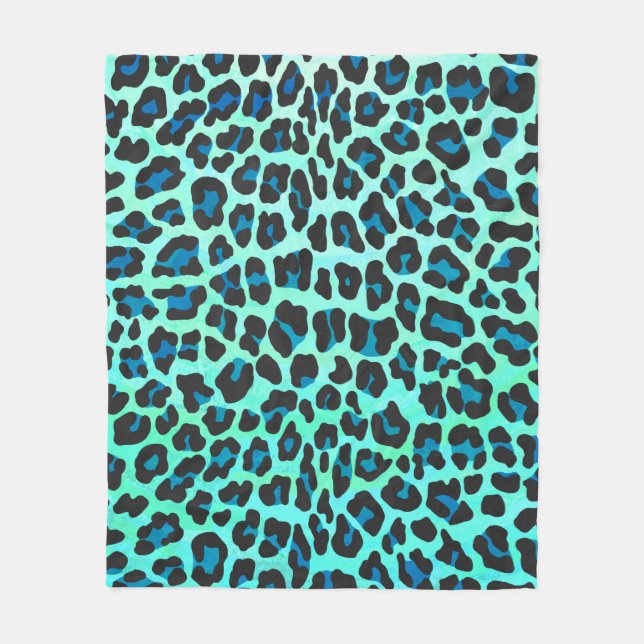 Manta Polar Negro del leopardo e impresión verde azulada (Anverso)
