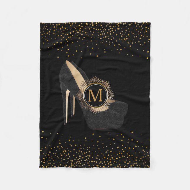 Manta Polar Negro elegante de los tacones altos del monograma (Anverso)