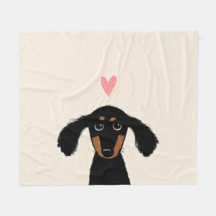 Manta Polar Negro lindo y perro de Tan Dachshund con corazón