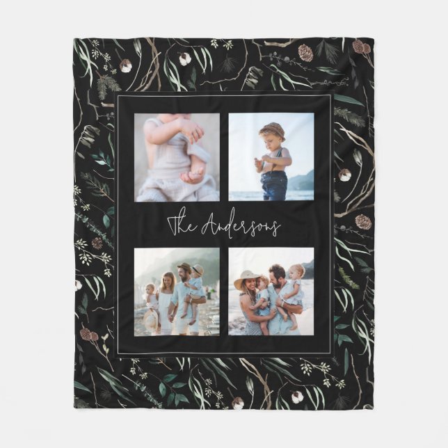 Manta Polar Negro moderno y elegante acuarela botánica 4 foto (Anverso)