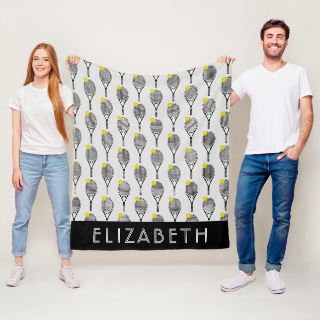 Manta Polar Negro| Monograma o nombre personalizado del tenis  (In situ)