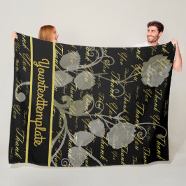 Manta Polar negro, oro, plata, gracias, flores, floral,