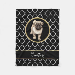 Manta Polar Negro Quatrefoil blanco del perrito del barro