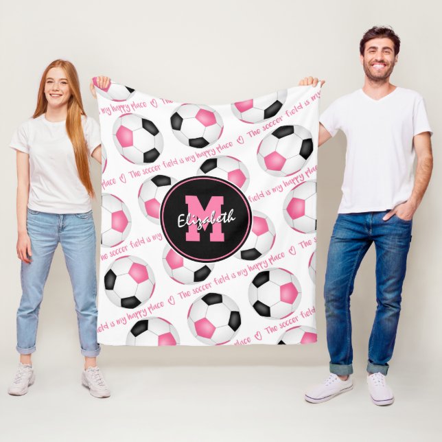 Manta Polar negro rosa El campo de fútbol es mi lugar feliz (In situ)