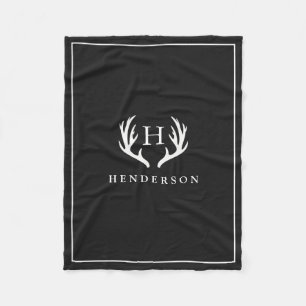 Manta Polar Negro rústico del monograma de las astas de los