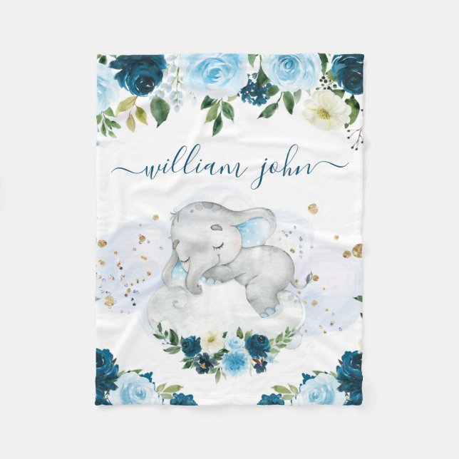 Manta Polar Nena dulce elefante bebé, marina y crema  (Anverso)