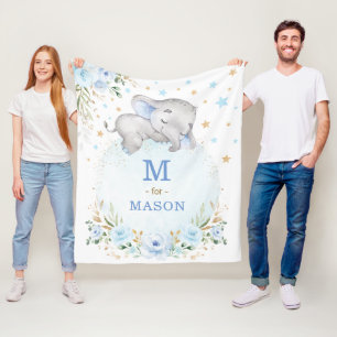 Manta Polar Nene elefante azul dorado estrella floral