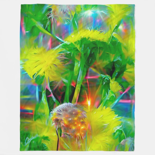 Manta Polar Neon Glow Dandelions en Dream Garden (Anverso)