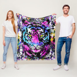 Manta Polar Neon Pink Tiger Head Retrato Fleece Blanket