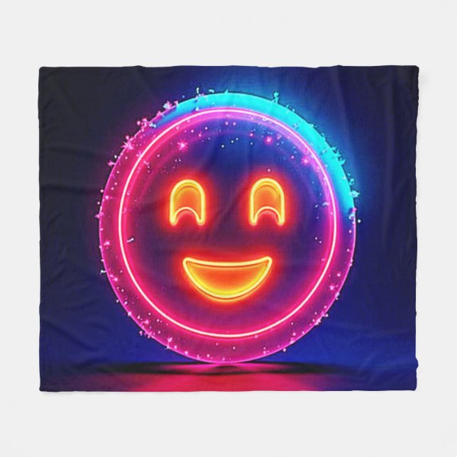 Manta Polar Neon Smile: Bright Happy Glow Design (Frente (Horizontal))