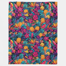 Manta Polar Neon Tropical Fruit Flower Throw Blanket