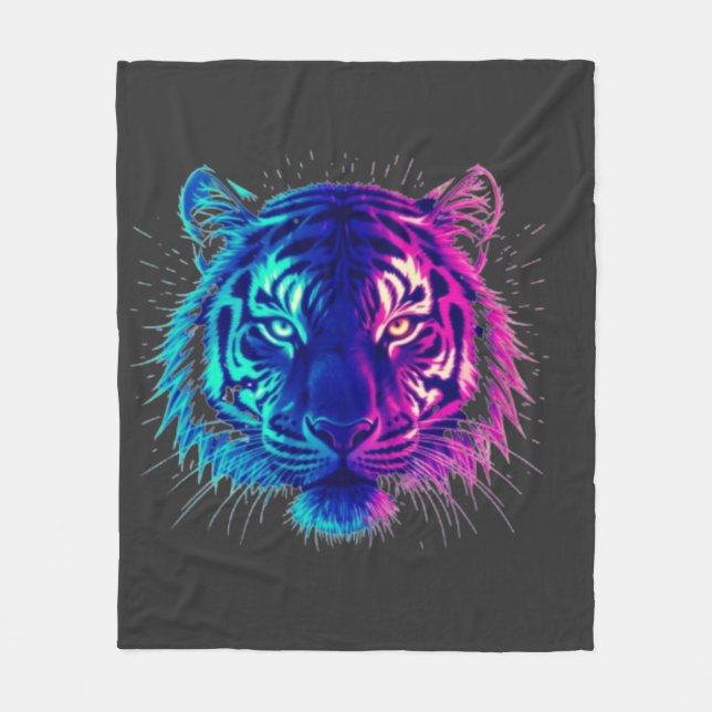 Manta Polar Neon White Tiger – Glowing Cyberpunk Wildlife Art (Anverso)