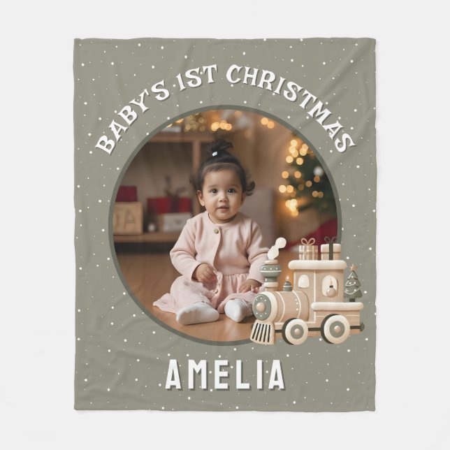 Manta Polar Neutral Baby’s 1st Christmas Train Keepsake Photo (Anverso)