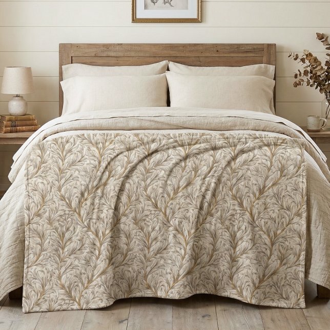 Manta Polar Neutral Beige Gold Botanical Leaf William Morris (Subido por el creador)