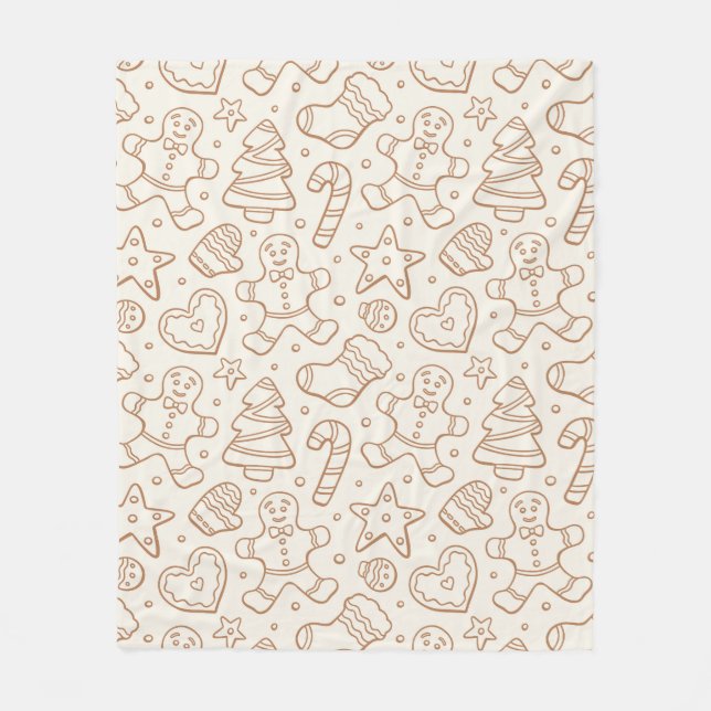 Manta Polar Neutral Boho Christmas Gingerbread Man Beige (Anverso)