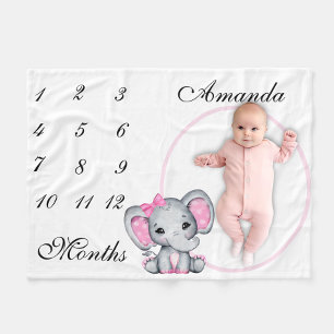 Manta Polar New Baby Infant Milestone Pink Elephant Pink Photo