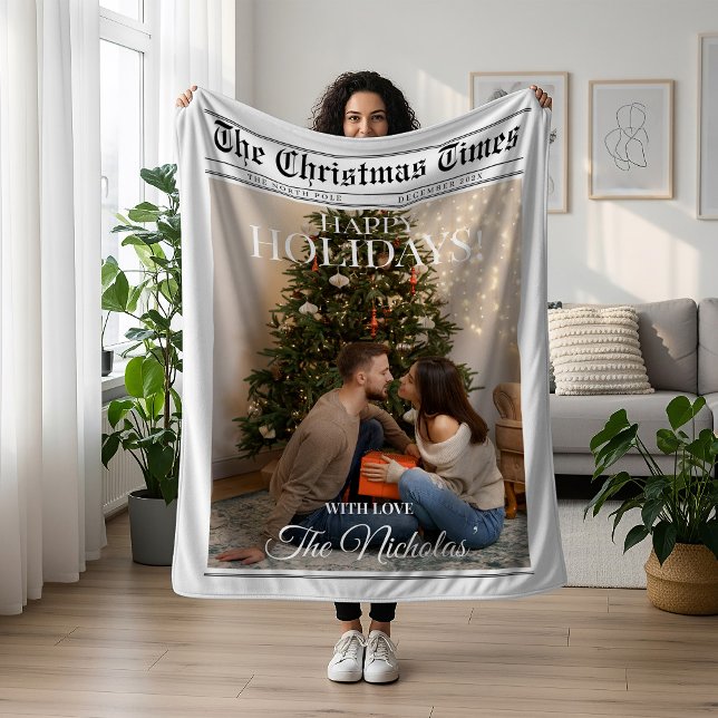 Manta Polar Newspaper What A Year Black White Photo Christmas (Subido por el creador)