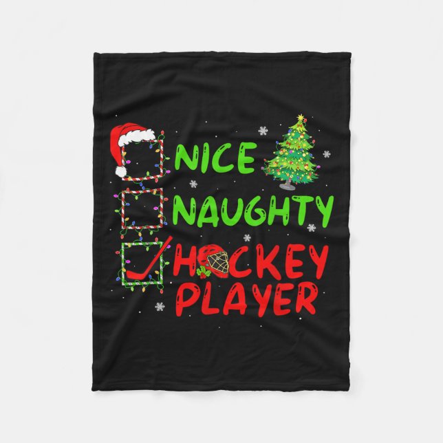 Manta Polar Nice Naughty Hockey Player Check List Christmas Sa (Anverso)