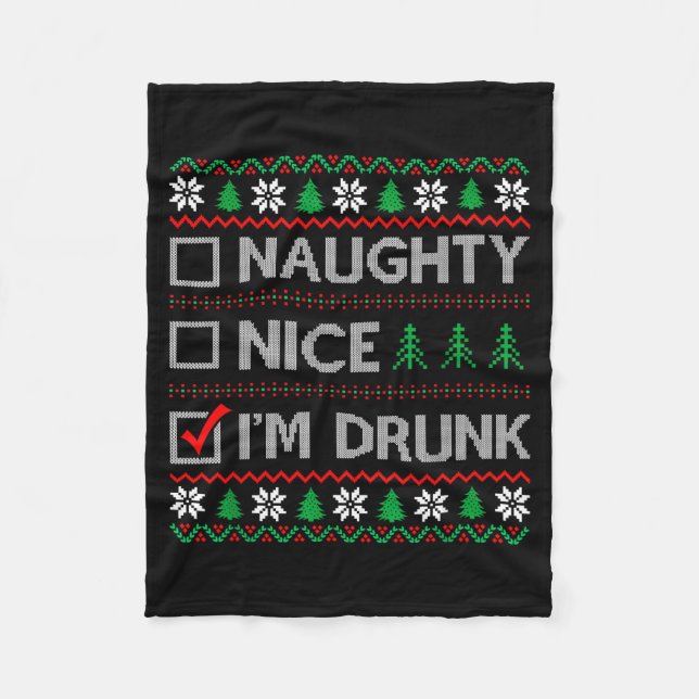 Manta Polar Nice Naughty I'm Drunk Checklist Ugly Christmas Sw (Anverso)