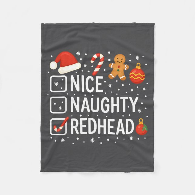 Manta Polar Nice Naughty Redhead Funny Christmas Quote  (Anverso)