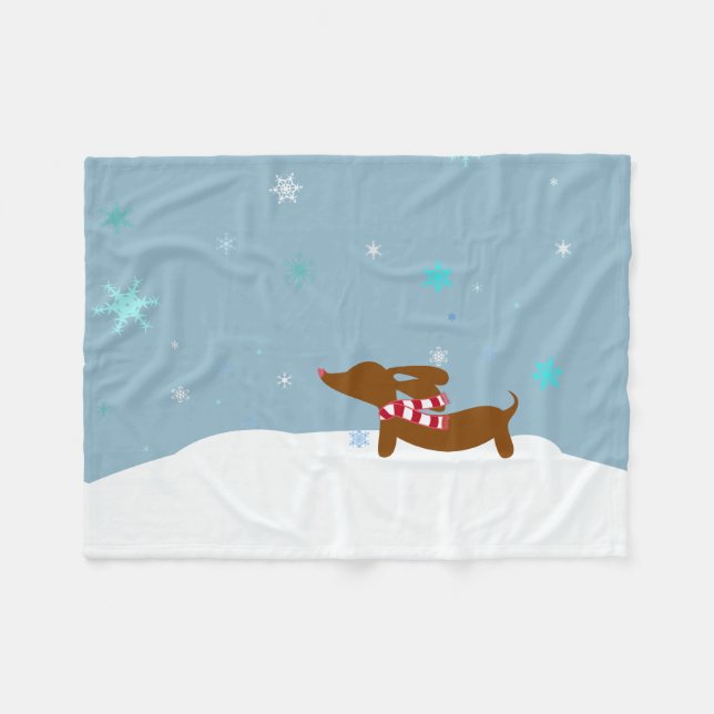 Manta Polar Nieve Dachshund Wiener Wonderland Blanket Fleece (Frente (Horizontal))