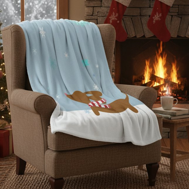 Manta Polar Nieve Dachshund Wiener Wonderland Blanket Fleece (cozy dachshund Christmas blanket)