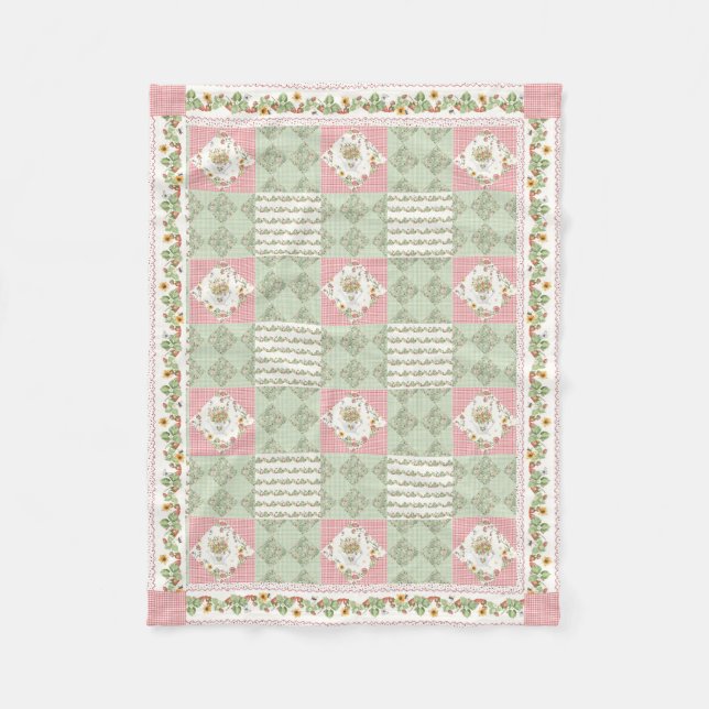 Manta Polar Niña Floral Gingham de Fresas de Verano (Anverso)