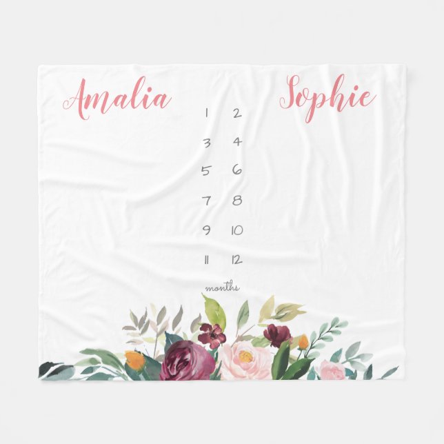 Manta Polar Niña melliza hidalgo flores acuáticas rosadas (Frente (Horizontal))