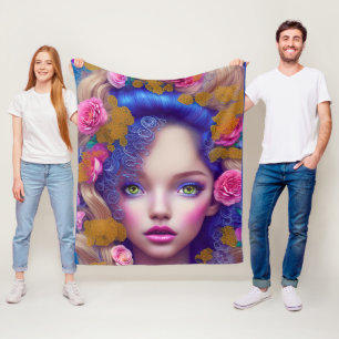 Manta Polar Niña princesa de flor inspirada en la cultura ucra