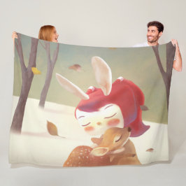 Manta Polar Niña que abraza a ciervo