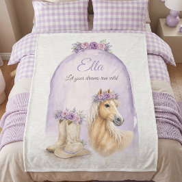 Manta Polar Niñas Caballo Floral Púrpura