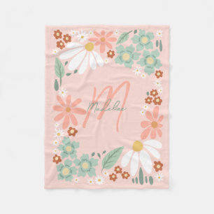 Manta Polar Niñas Monograma Retro Rosa Lindo Flor Silvestre