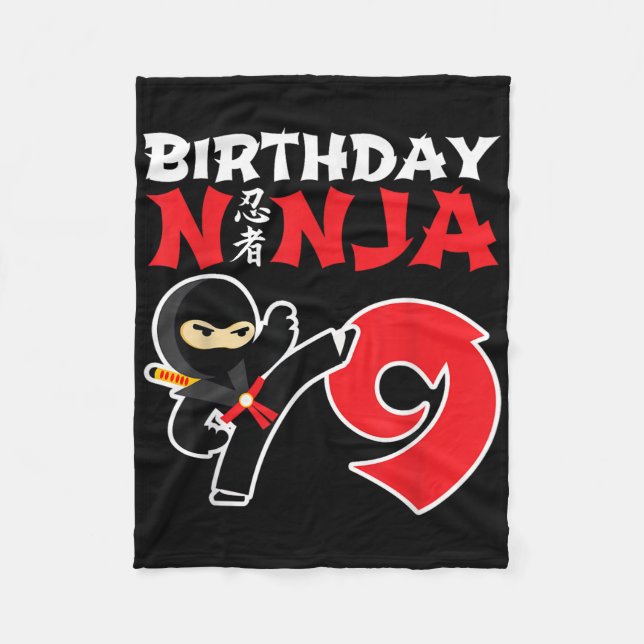 Manta Polar Ninja de Cumpleaños - Fiesta de Ninja de 9 Años -  (Anverso)