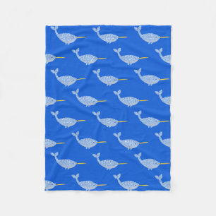 Manta Polar Niño Azul lindo Narwhal Patterado