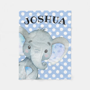 Manta Polar Niño elefante cutáneo de polka azul personalizad