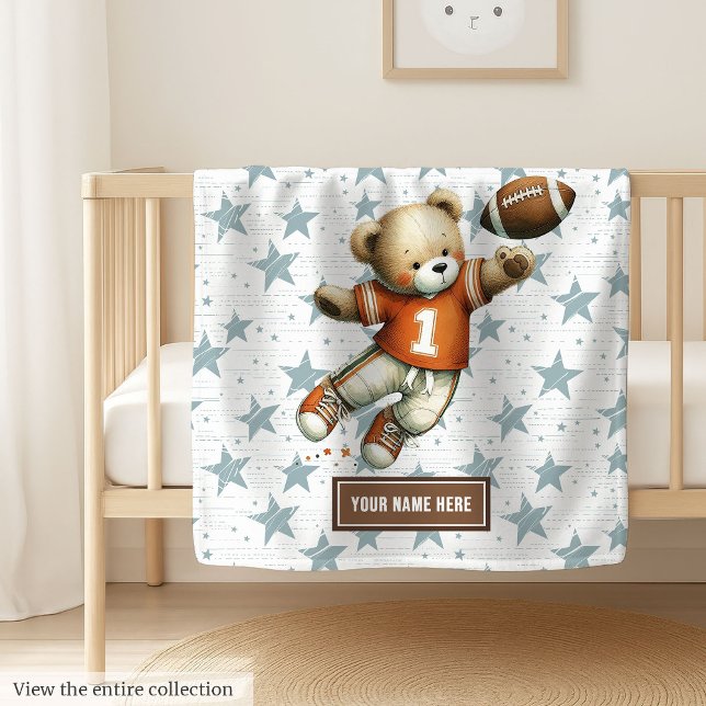 Manta Polar Niño Regalo de cumpleaños Fútbol americano Teddy B (Adorable teddy bear football blanket, custom design makes a special boy birthday gift.)